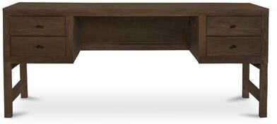 NADAAL STUDIOS Tindall Desk, Neem Wood, Four Drawers, Open and Closed Shelving, Dark Brown
