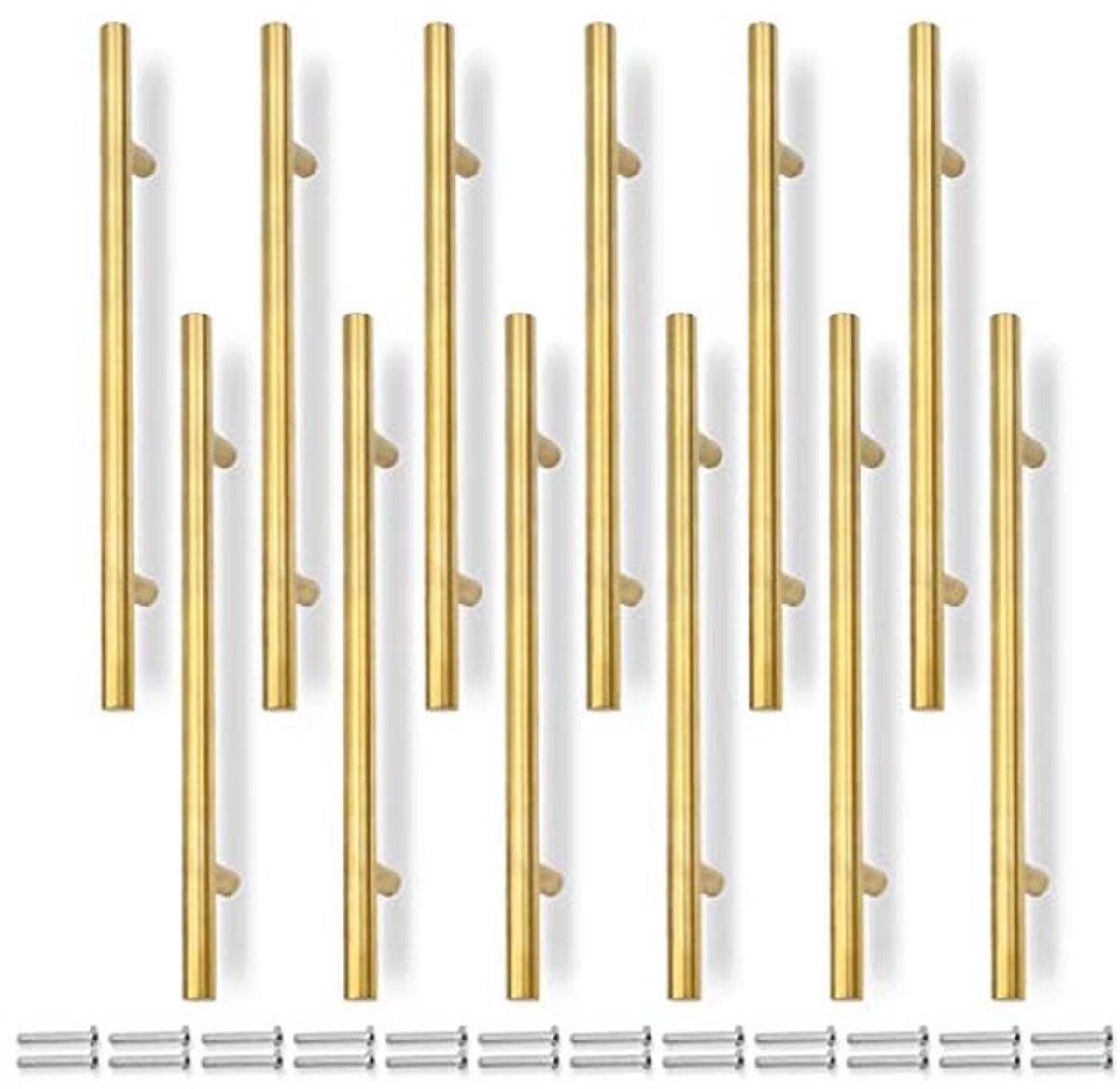 Set van 12 gouden T-bar keuken kast handgrepen van roestvrij staal, 250 mm