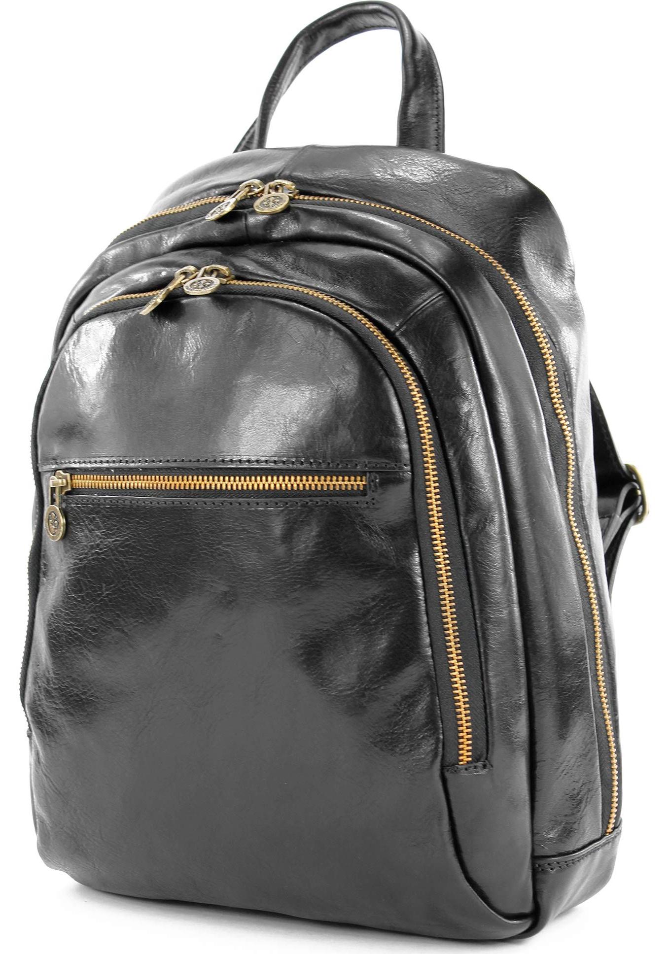 modamoda de - T204 - ital. Uni Rucksack aus Leder, Farbe:Schwarz
