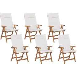 GARTENSTUHL 6er-Set Akazienholz hellbraun Auflagen cremeweiß Java