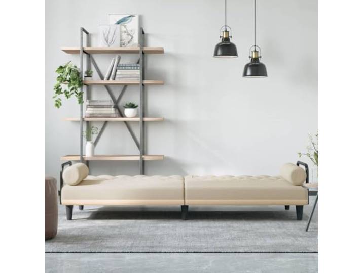KTHLBRH Schlafsofa Einzelbett verstellbar Stoff Creme 205 cm Verstellbare Rückenlehne, Rahmen aus Sperrholz, 2 Kissen inklusive, maximale Belastung 110 kg