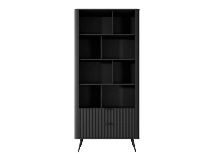 Feldmann-Wohnen Stauraumregal Lante, Metallgriffe & Metallfüße Goldfarben, Fronten geriffelte Wellenoptik 1-tlg., 88x38x194cm schwarz mit Schubladen