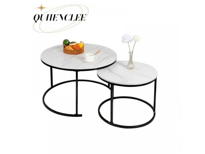 Table basse 70*70*45cm cadre en métal noir et blanc table basse moderne et minimaliste QUIIENCLEE pour thé livres etc.