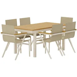 Ebuy24, Gartentisch + Balkontisch, Panama Gartenset Tisch mit Auszug 90x160 cm Natur 6 Stühle beige. (160 x 90 x 75 cm)