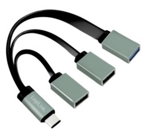 LogiLink UA0315 USB-Hub 3 Port USB-A USB 3.1 Gen1 5 GBit/s mit USB-C Stecker Schwarz, Grau UA0315