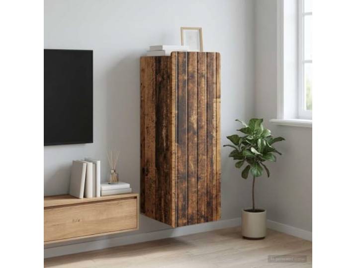 HPUYRFG Wandschrank aus Holzwerkstoff mit Altholz-Optik, Vintage Design, Vintage-Look, Holzwerkstoff, Pendeltüren, Regale, vielseitig einsetzbar, feucht abwischbar