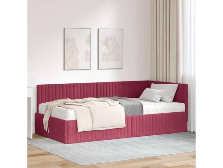 LPERTGFHU Eckbettgestell mit Matratze, Samt Bett 100 x 200 cm, Grün Wandmontiertes Kopfteil, Robuste Sperrholz-Basis, Soft-Touch Oberfläche