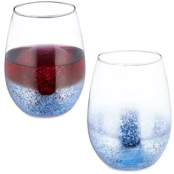 Relaxdays Weingläser ohne Stiel 2er Set blau Blau,Silber,Transparent