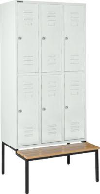Schäfer Shop Select Kleiderspind, mit Sitzbank, 3x2 Abteile, 300mm, Zylinderschloss. Tür lichtgrau