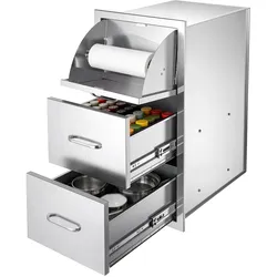 VEVOR Outdoor Küchenschubladen 367x520x721 mm BxTxH Küchenrollenhalter für Aufbewahrung von Grillinseln, Terrassenbars & Grillstationen, Edelstahl, mit 128 mm Griffabstand & Geschlossenem Stauraum