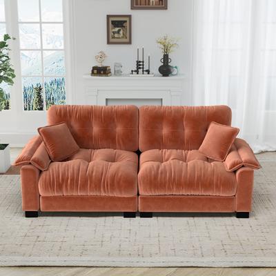 Loedds 94-Inch 3-Seat Chenille Sofa with Pleated Detail High-Density Foam and Spring Support