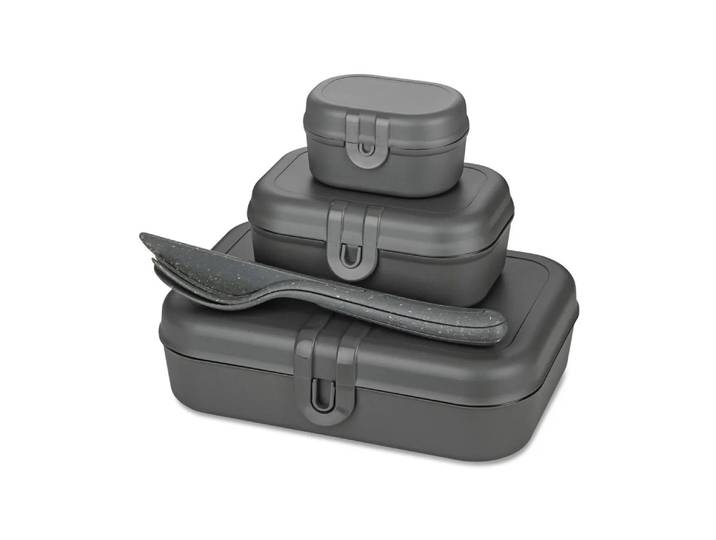 Koziol Boîte à déjeuner et couverts Pascal Ready, lot de 3 Nature ash grey