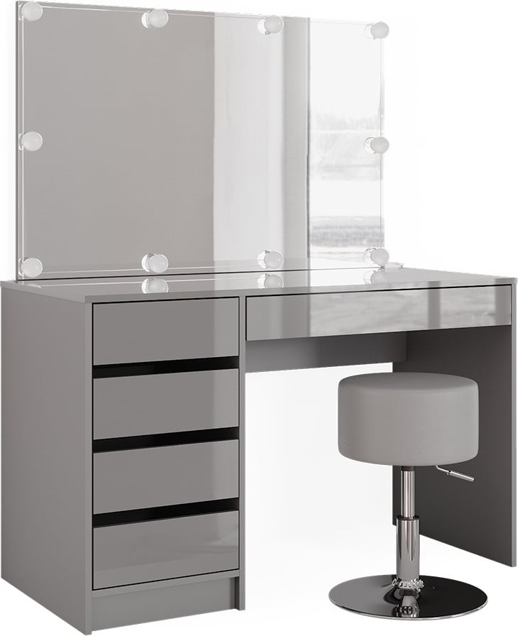 Vicco Kaptafelset Sherry Grijs met Spiegel, LED-lichtslinger en Kruk, Breedte: 120 cm