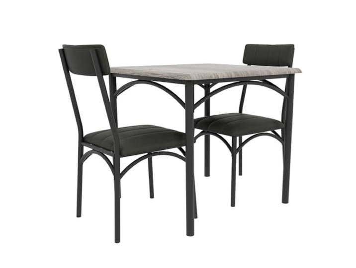 Koioplie Essgruppe 1 Tisch 2 Stühle, Gepolstert, Metallgestell，Zementgrau 2er-Sitzgruppe mit weichem PU-Sitz, ergonomische Rückenlehne – perfekt für Wohnbereich, Café-Ecke & Frühstück