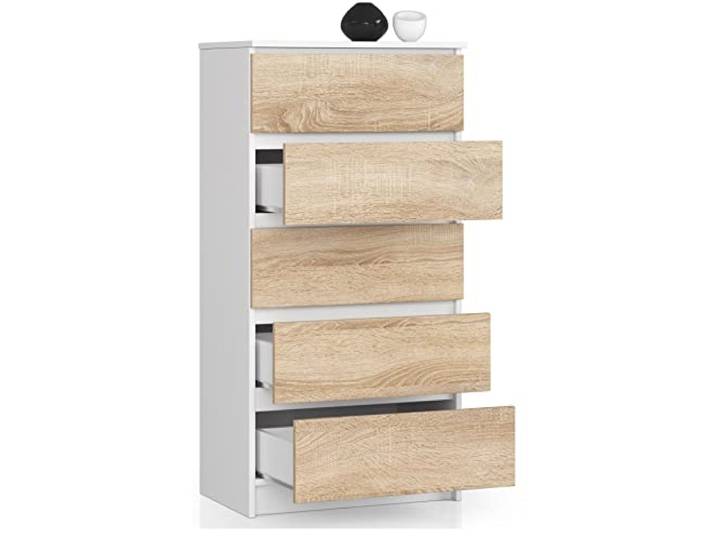 Kommode mit 5 Schubladen, Sideboard, Multifunktionsschrank, Wohnzimmer, Esszimmer 60x121x40cm (Weiß/Eiche Sonoma)