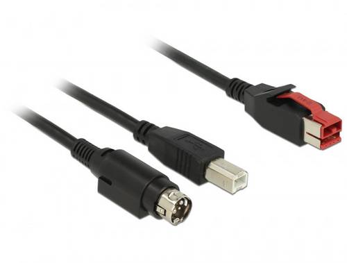 Delock USB-Kabel USB 2.0 PoweredUSB 24V Stecker, USB-B Stecker, Hosiden Mini-DIN 3pol. Stecker 2.00 m Schwarz 85488