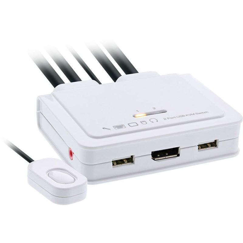 InLine KVM Switch 2-fach, Displayport 1.2, 4K, USB, mit Audio, integr. Kabel
