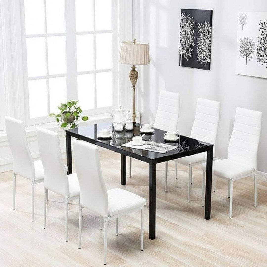 17 Stories 6 -Person Glass Dining Set White 6