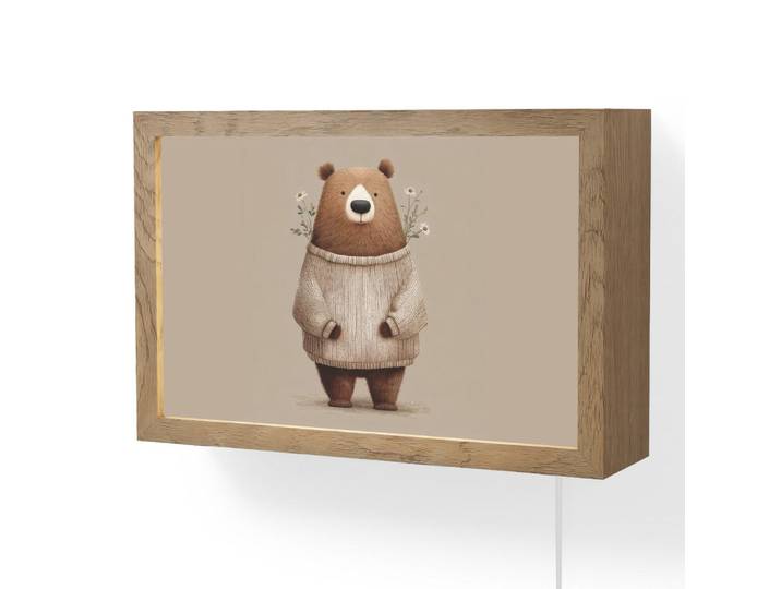 OnlyWow Wandleuchte - Bär - Weiße Blumen - Gemütlich - 30x20 cm, Taupe, Holzwerkstoff, Rechteckig, LED integriert, 30x20x8 cm, Lampen & Leuchten, Innenbeleuchtung, Wandlampe