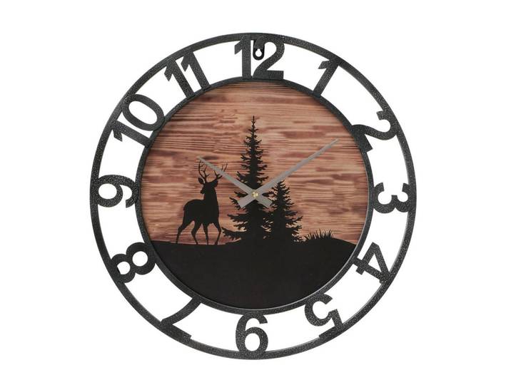 Boltze Home Wanduhr Wintermotiv Ludwig Ø 45 cm, Schwarz, 45x4x45 cm, Dekoration, Uhren, Wanduhren