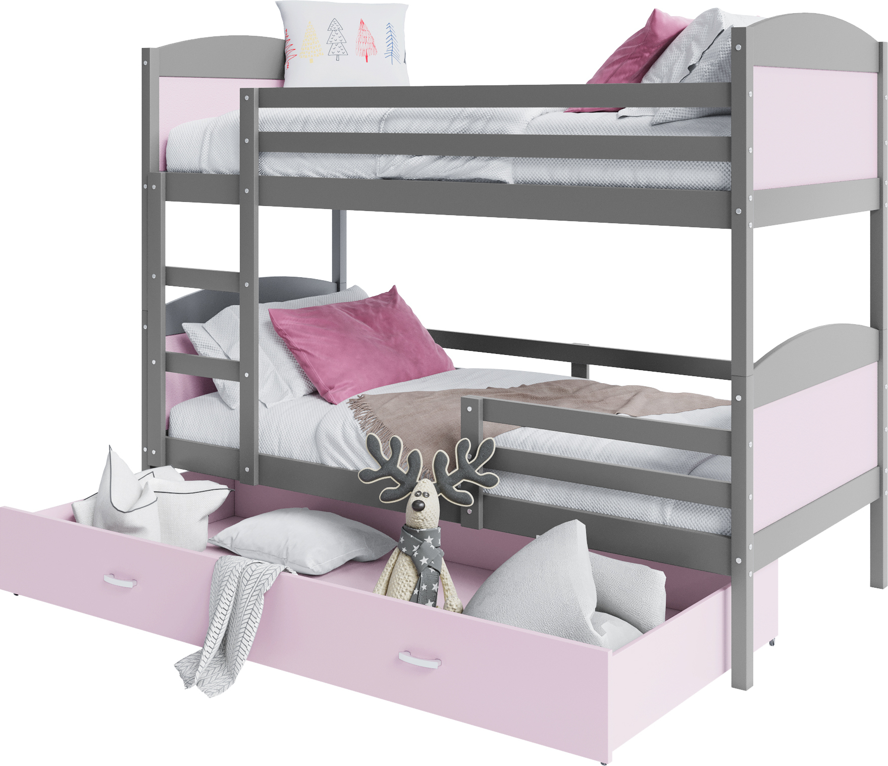 Etagenbett hochbett kinderzimmer kinderbetten jugendzimmer 190x80 grau rosa