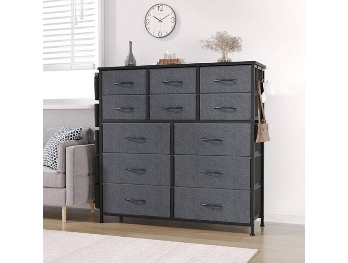 Commode à tiroirs - PROMIRACAL - 12 tiroirs - Gris - Structure acier - 99x30x110 cm