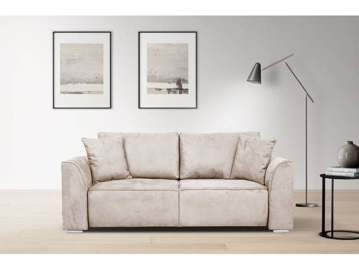 2-Sitzer INOSIGN BEATRICE, erhältlich in trendigen Stoffoptionen, B/T/H: 143/73/92 cm , beige (creme), B:195cm H:92cm T:107cm, 100% Polyester, Sofas, In hochwertiger Verarbeitung, incl. 2 großen Zierkissen in Korpusfarbe