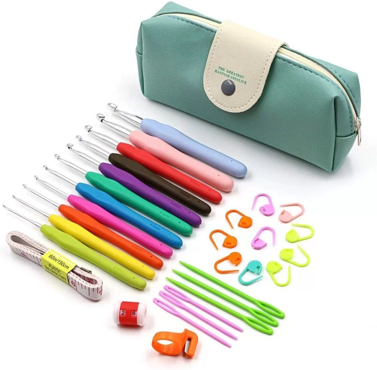 INF Kit de crochet avec crochets, marqueurs, mètre ruban, tachymètre, coupe-fil