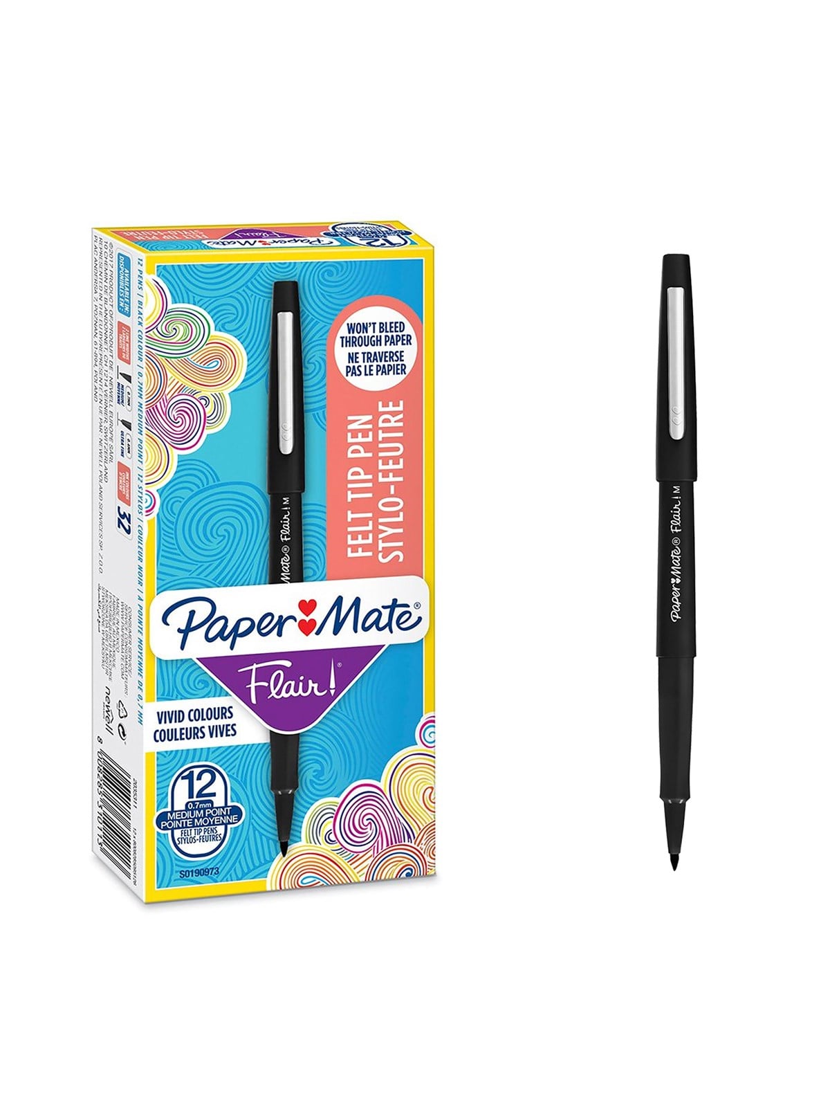 Paper Mate Flair Filzstifte | mittlere Spitze (0,7 mm) | Schwarz | 12 Stück