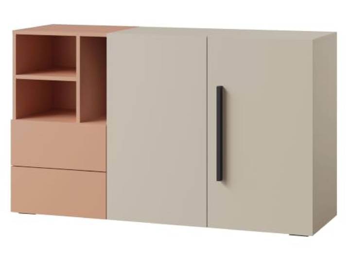Mirjan24 Kommode Latkop 2D2S OM07 für Jugendzimmer (Alpaca) Sideboard mit 2 Türen, 2 Schubladen, gedämpften Scharnieren, Push-to-Open-Schubladen, Kugelgleitschienen, B/H/T: 136/80/40 cm