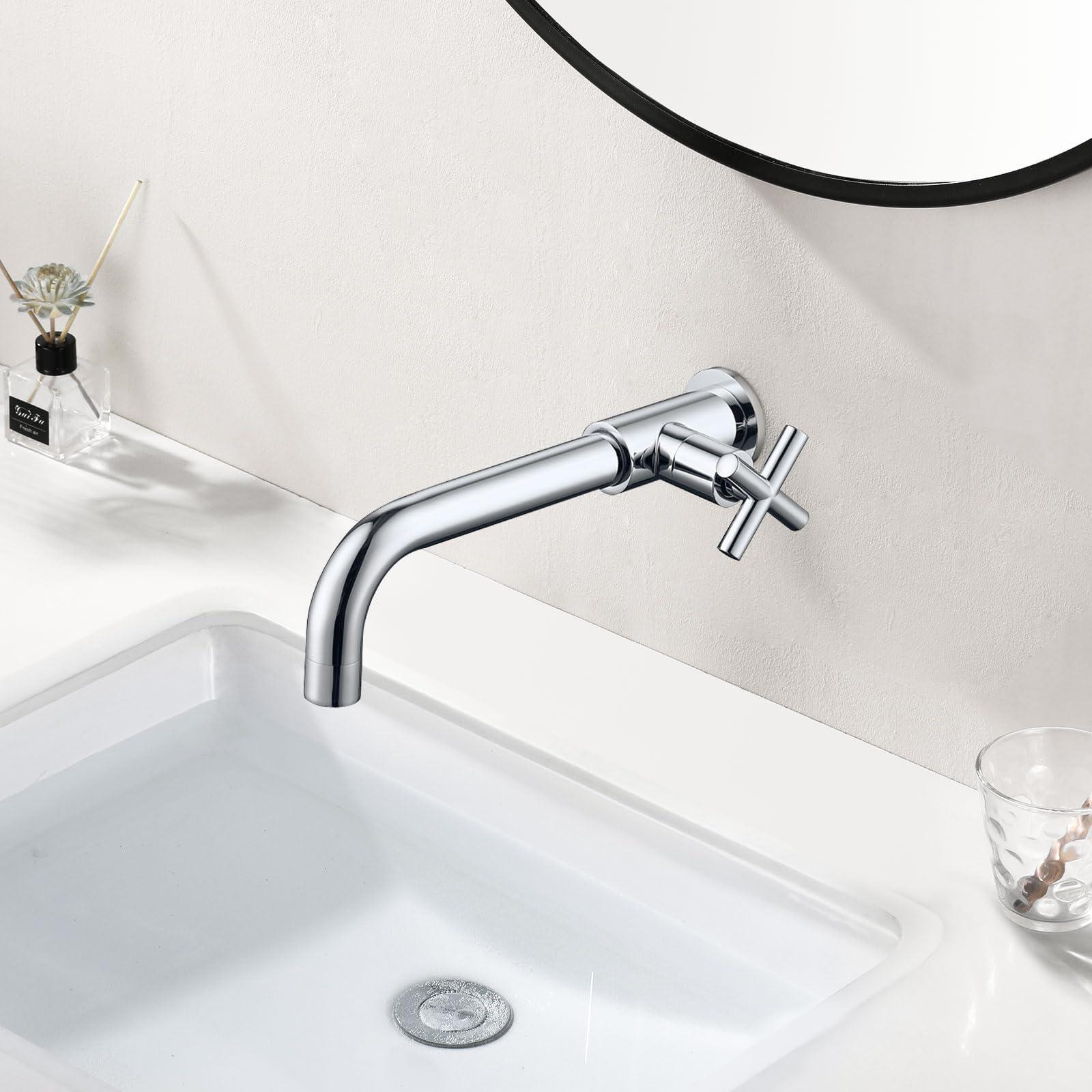Dripio Koudwaterkraan met kruishendel, wandmontage, messing en chroom, 1/2 inch, waterbesparend