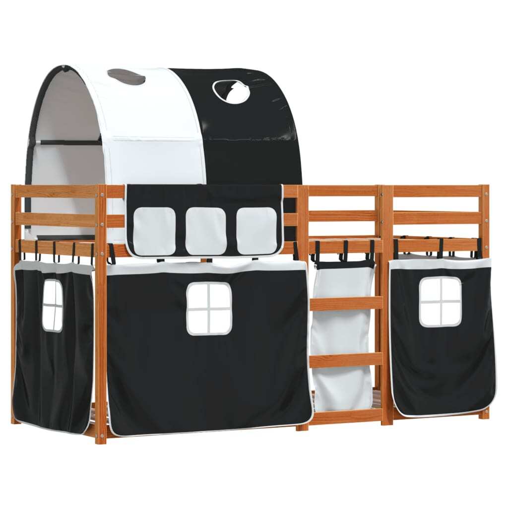 Maison Exclusive - Etagenbett mit Vorhängen Weiß & Schwarz 80x200 cm Kiefernholz