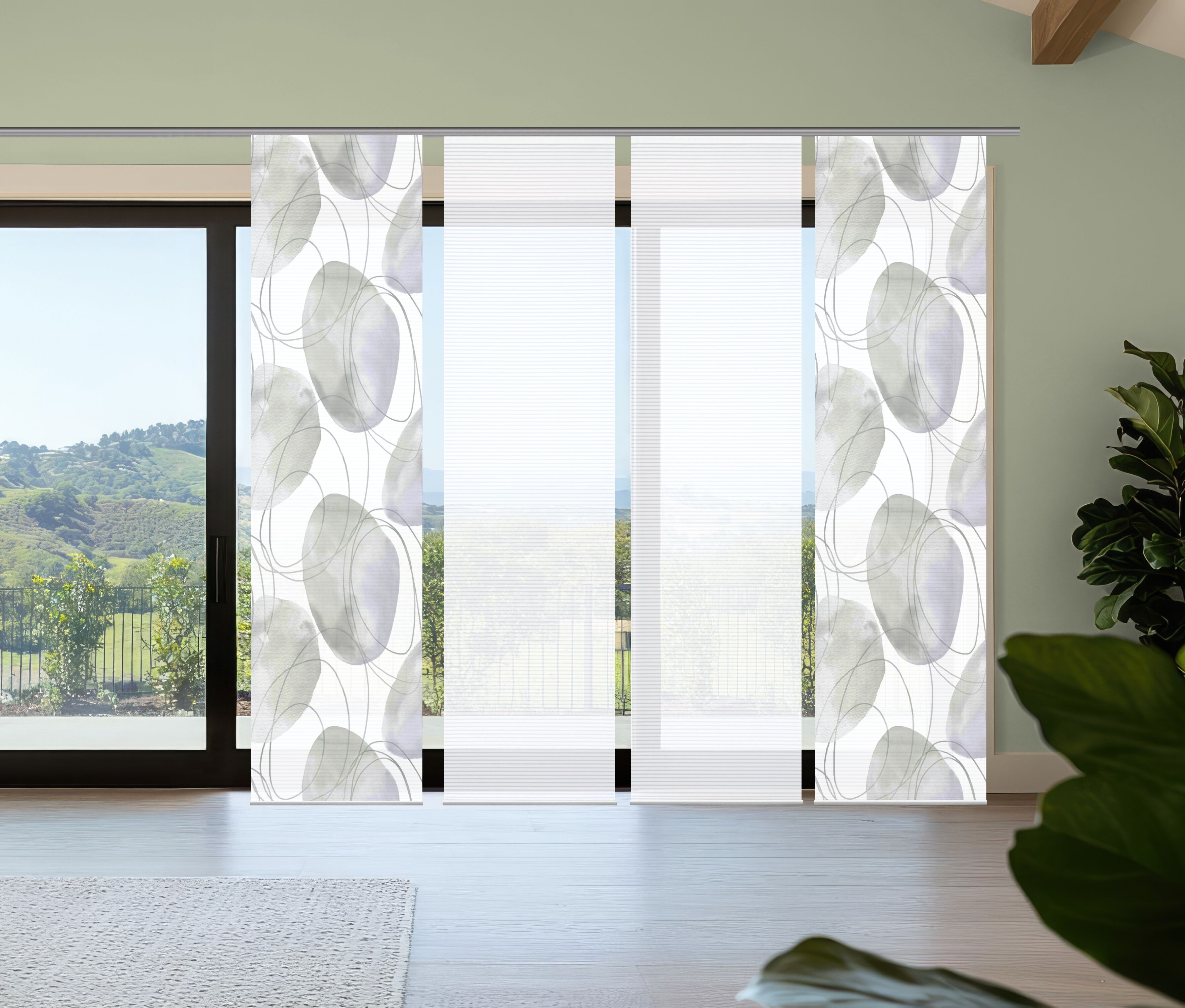 Schiebegardine HOME IN GREEN "ELLRIK", lila (flieder), B:60cm H:245cm, Polyester, Gardinen, Schiebegardine, Bambusoptik, SET, recycelt, Digitaldruck flieder 245cm, Paneelwagen, 60cm