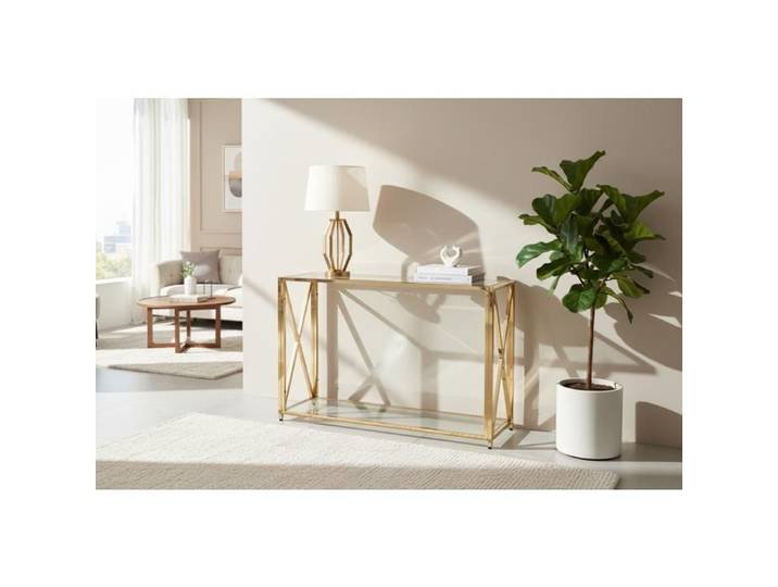 Console gold verre trempé transparent 120x40x78 cm KENSY