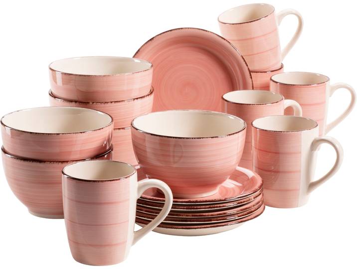 Kaffeeservice OTTO HOME Geschirr-Set, Service BELL TEMPO, Keramik, 18 Teile für 6 Personen , orange (koralle), 18, Keramik, Geschirr-Sets, Kaffeeservice, mit Spiraldekor, 18 Teile, für 6 Personen