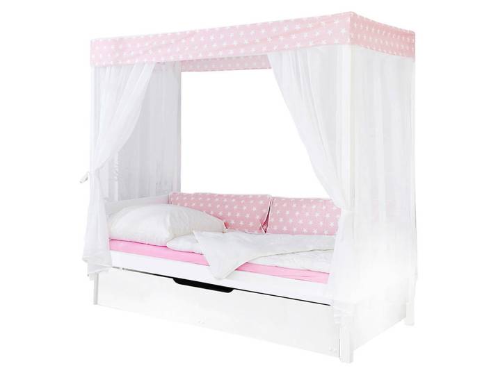 Livetastic Himmelbett Ticaa 926757 Lino, Rosa, Weiß, Holz, Kiefer, massiv, Stern, Höhe ca. 18 cm, 90x200 cm, FSC Mix, Himmelfunktion, nur für Rollroste geeignet, Schlafzimmer, Betten, Einzelbetten