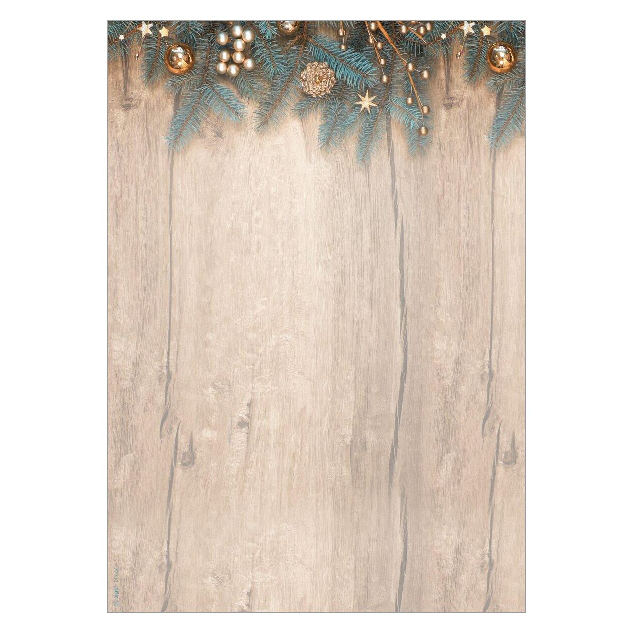 SIGEL Weihnachtsbriefpapier Golden Greens Motiv DIN A4 90 g/qm 25 Blatt