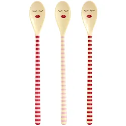 RICE Melamin Latte Löffel gestreift mit Kussmund, 3er Set - L 22,5 B 3 cm