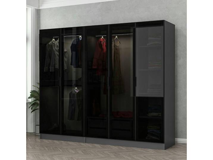 Armoire dressing design gris 5 portes verre H 190 cm BYRON