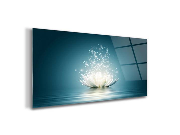 Tulup Glasbild 140x70 cm Lotusblüte, Blau, Glas, 140x70 cm, Bilder & Rahmen, Bilder, Glasbilder