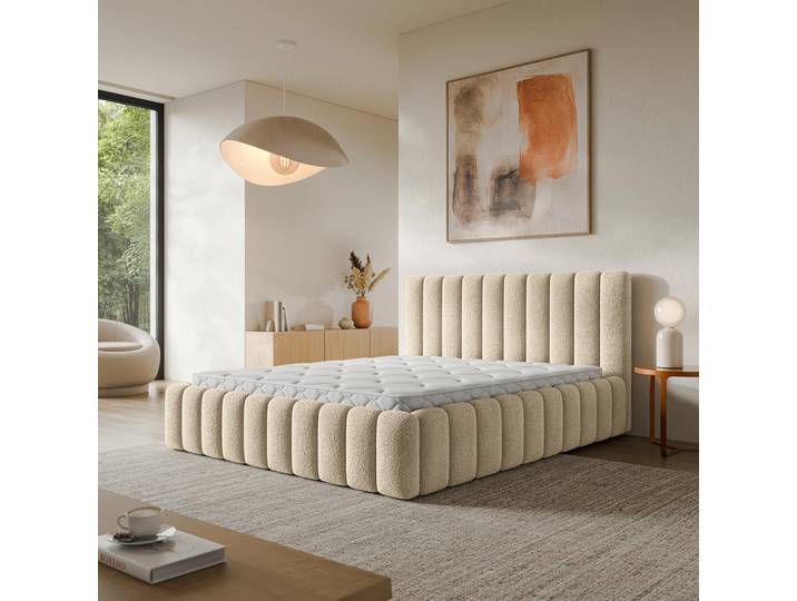 Masseno Polsterbett TEBA 160x200 cm, Polsterbett mit Bettkästen -Creme, QUELLE 02