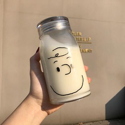 ModernMart Cute Bear Glass Water Bottle Portable Cartoon Travel Cup With Lid b