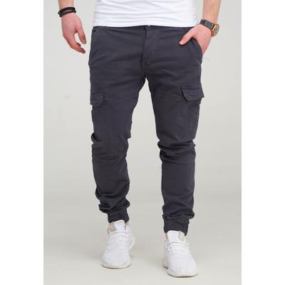 Cargohose BEHYPE "BHMattheo2", Herren, Gr. 30, US-Größen, grau (dunkelgrau), 98% Baumwolle, 2% Elasthan, unifarben, Hosen Cargohose, im Jogging-Design
