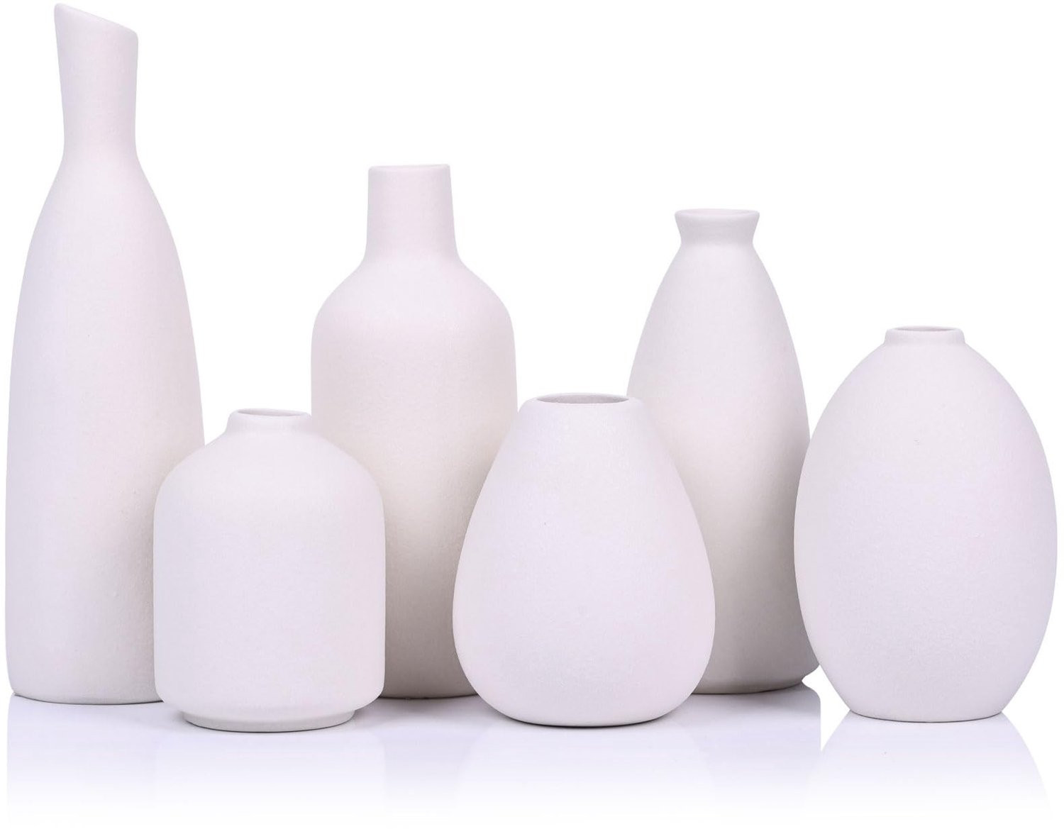 Set van 6 witte mini vazen voor decoratie