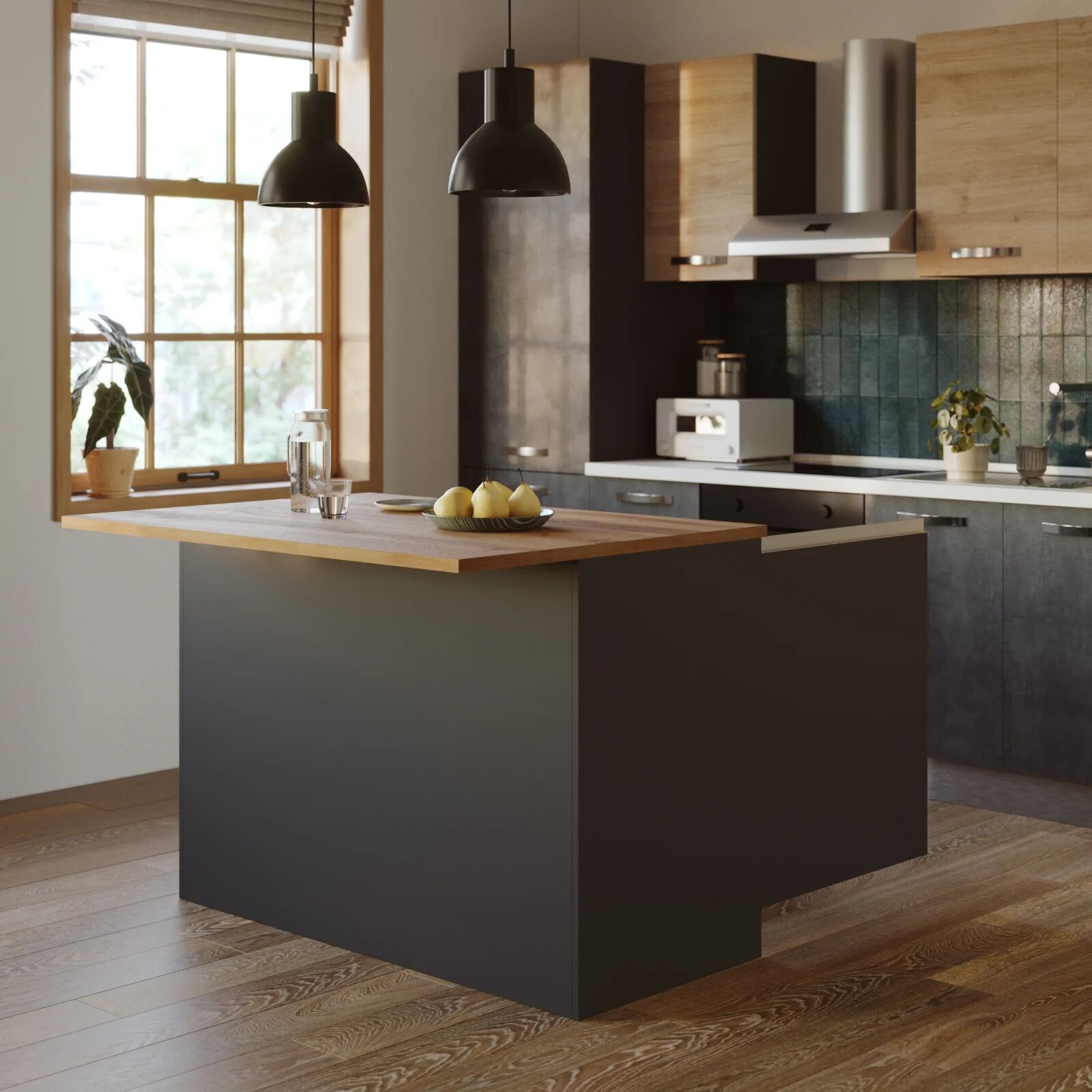 garneroarredamenti Isola cucina centrale 125x90cm antracite piano rovere Gourmet