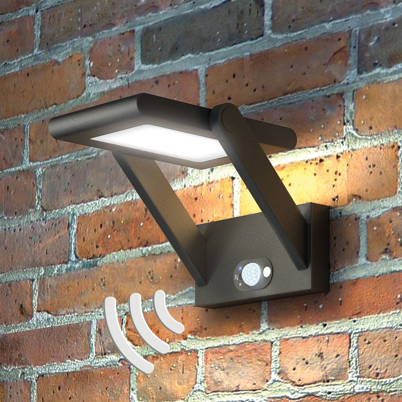 Solarbetriebene LED-Außenwandlampe Valerian Lucande, schwarz, Aluminium, Modern, Solarleuchte außen