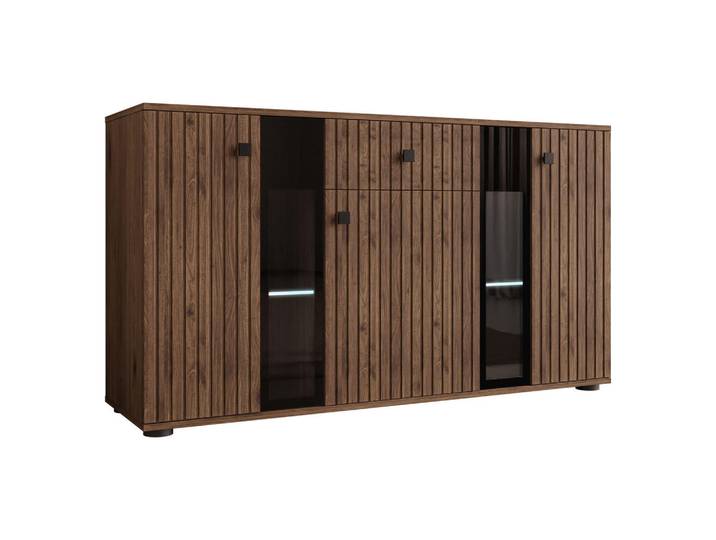 Mirjan24 Kommode Salsa II mit blauer LED Beleuchtung, Nussbaumfarben, Kunststoff, 1 Schubladen, Rechteckig, 141x80x41 cm, Kleinmöbel, Kommoden, Kommoden