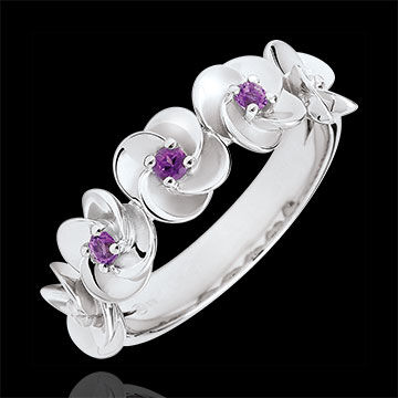 Edenly Ring BlÃ¼te - RosenkrÃ¤nzchen - WeiÃŸgold und Amethysten - 9 Karat