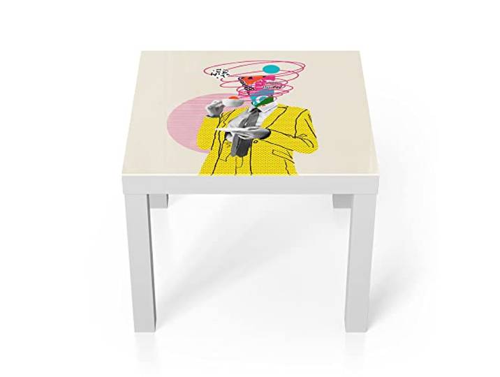 DEQORI Glastisch weiß klein 55x55 cm Motiv Kaffeetrinken mal anders ausgefallener Beistelltisch aus Glas Hochglanz Couchtisch fürs Wohnzimmer moderner Couch Tisch mit Design