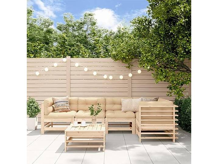 WDGJJFECNMUEHI Design à Lattes en pin massif Salon modulable Brun 6 pièces Salon de jardin 6 pieces en bois de pin massif, ensemble modulable avec canape d'angle, table basse et repose-pieds pour